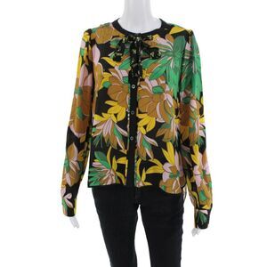 N 21 Womens Silk Long Sleeve Button Up Floral Print Top Black Size EUR 40